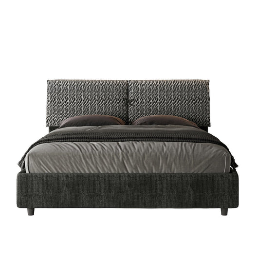 Letto Matrimoniale rivestito in Tessuto Aragona - MADOS Tipologia Letto: Con Rete e Contenitore, Colore: Blu/Blu, Dimensione Rete: 160x210