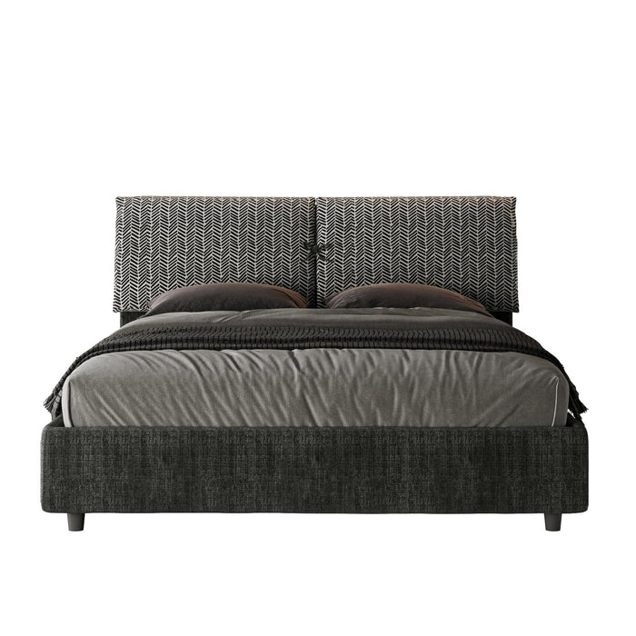 Letto Matrimoniale rivestito in Tessuto Aragona - MADOS Tipologia Letto: Con Rete e Contenitore, Colore: Blu/Blu, Dimensione Rete: 160x200