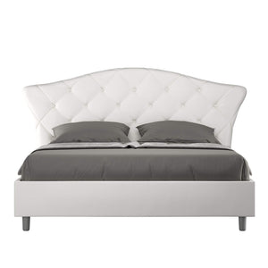 Letto Matrimoniale rivestito in Similpelle - LANGRE Colore: Bianco, Tipologia Letto: Con Rete e Contenitore, Dimensione Rete: 160x190