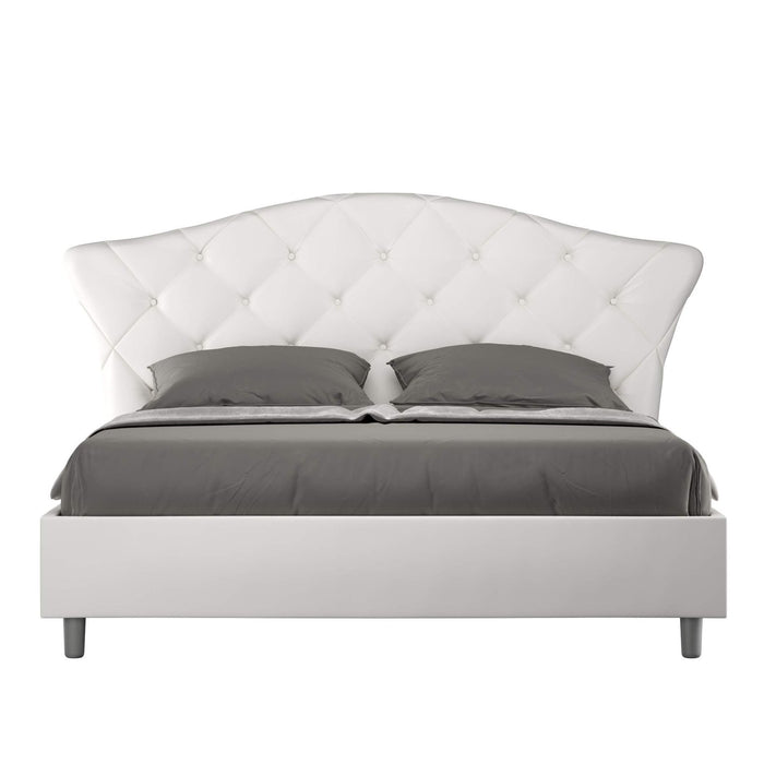 Letto Matrimoniale rivestito in Similpelle - LANGRE Dimensione Rete: 160x200, Colore: Bianco, Tipologia Letto: Con Rete e Contenitore