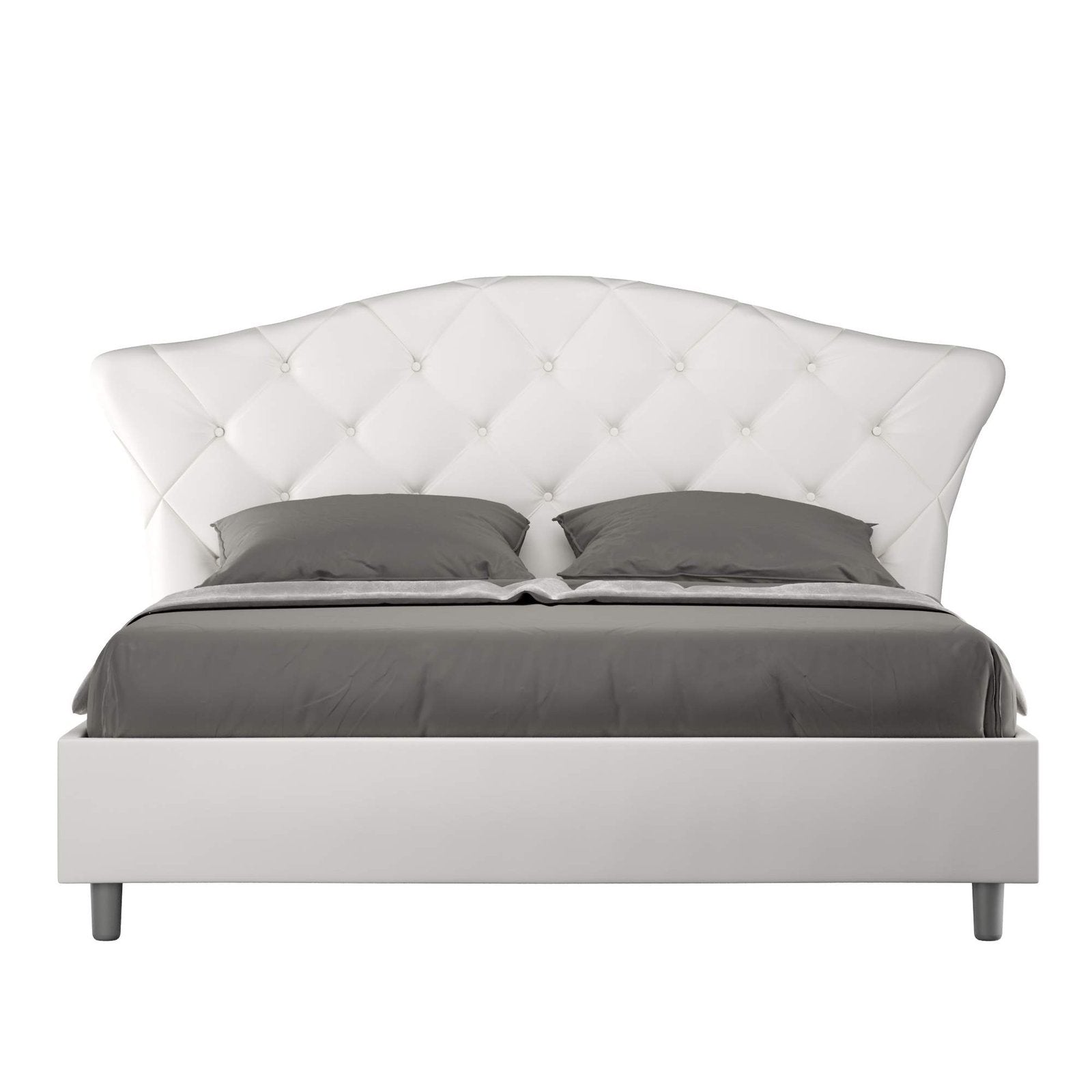 Letto Matrimoniale rivestito in Similpelle - LANGRE Colore: Bianco, Tipologia Letto: Con Rete e Contenitore, Dimensione Rete: 160x210