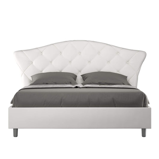 Letto Matrimoniale rivestito in Similpelle - LANGRE Dimensione Rete: 160x200, Tipologia Letto: Con Rete, Colore: Bianco