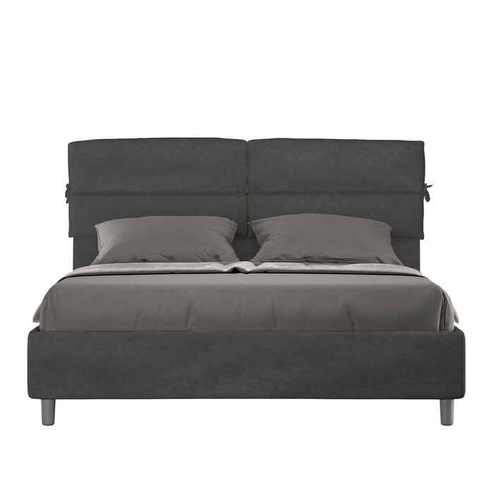 Letto Matrimoniale rivestito in Microfibra - NANDY Colore: Grigio, Dimensione Rete: 160x210, Tipologia Letto: Con Rete e Contenitore
