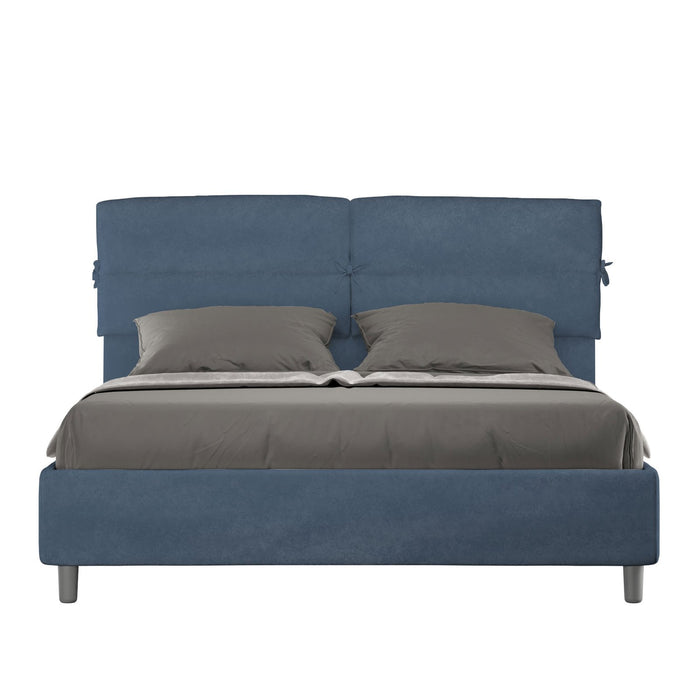 Letto Matrimoniale rivestito in Microfibra - NANDY Dimensione Rete: 160x190, Colore: Blu, Tipologia Letto: Con Rete e Contenitore
