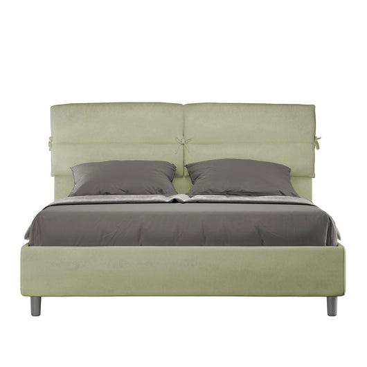 Letto Matrimoniale rivestito in Microfibra - NANDY Colore: Tè verde, Dimensione Rete: 160x210, Tipologia Letto: Con Rete e Contenitore