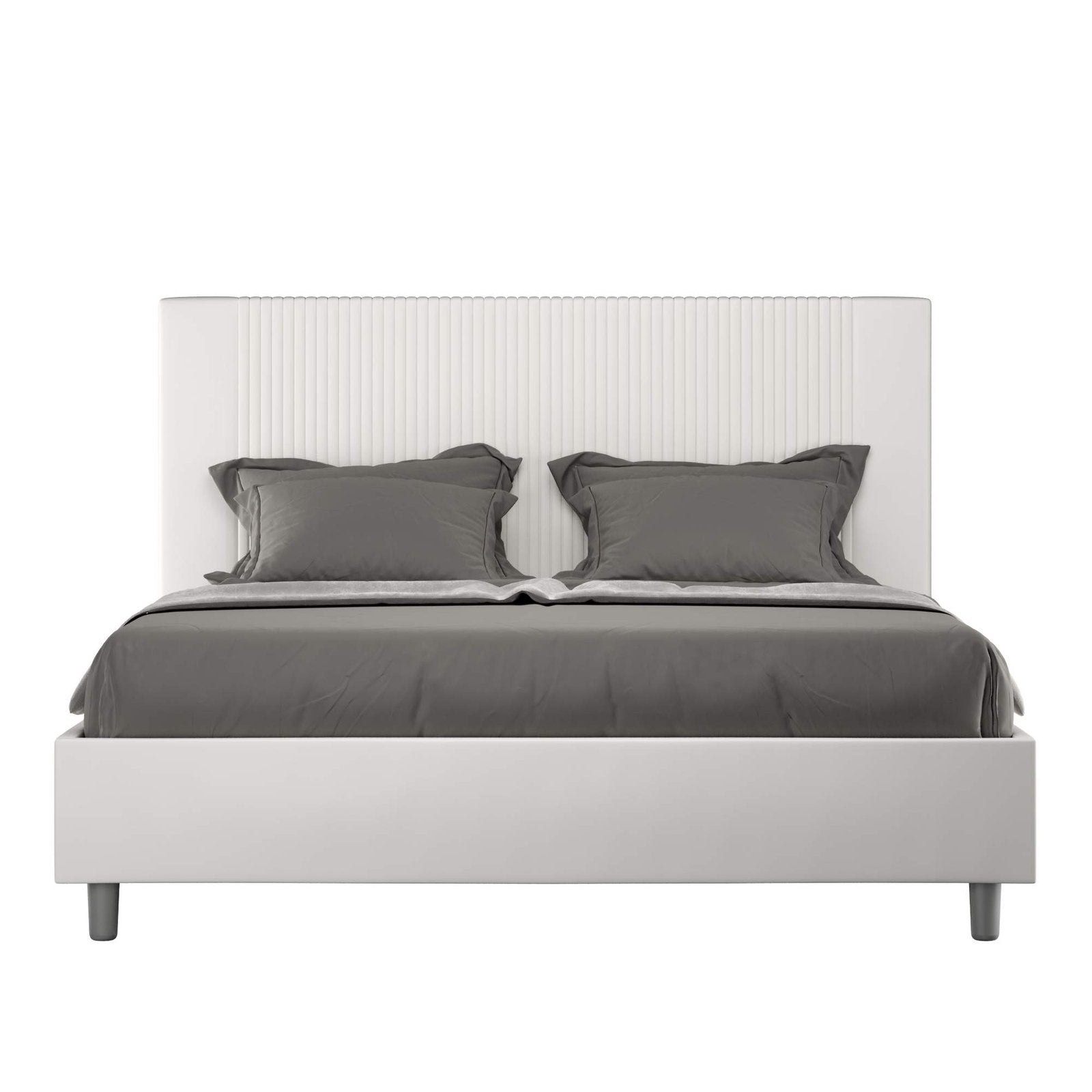 Letto Matrimoniale rivestito in Similpelle - GOYA Tipologia Letto: Con Rete e Contenitore, Dimensione Rete: 160x190, Colore: Bianco