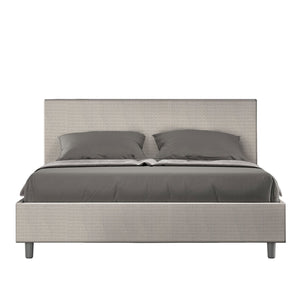 Letto Matrimoniale rivestito in Tessuto Labirinto - ADELE Dimensione Rete: 160x190, Tipologia Letto: Con Rete e Contenitore, Colore: Bianco