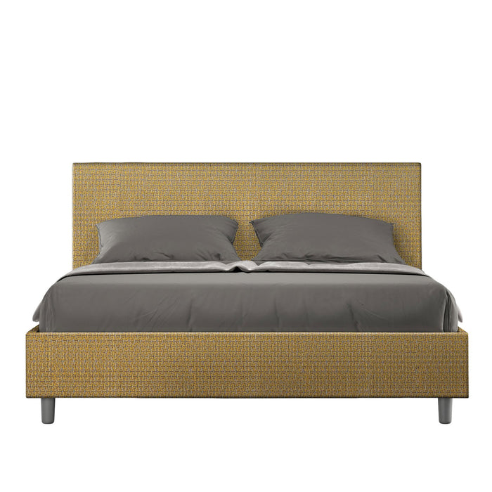 Letto Matrimoniale rivestito in Tessuto Labirinto - ADELE Colore: Giallo, Dimensione Rete: 160x190, Tipologia Letto: Con Rete e Contenitore