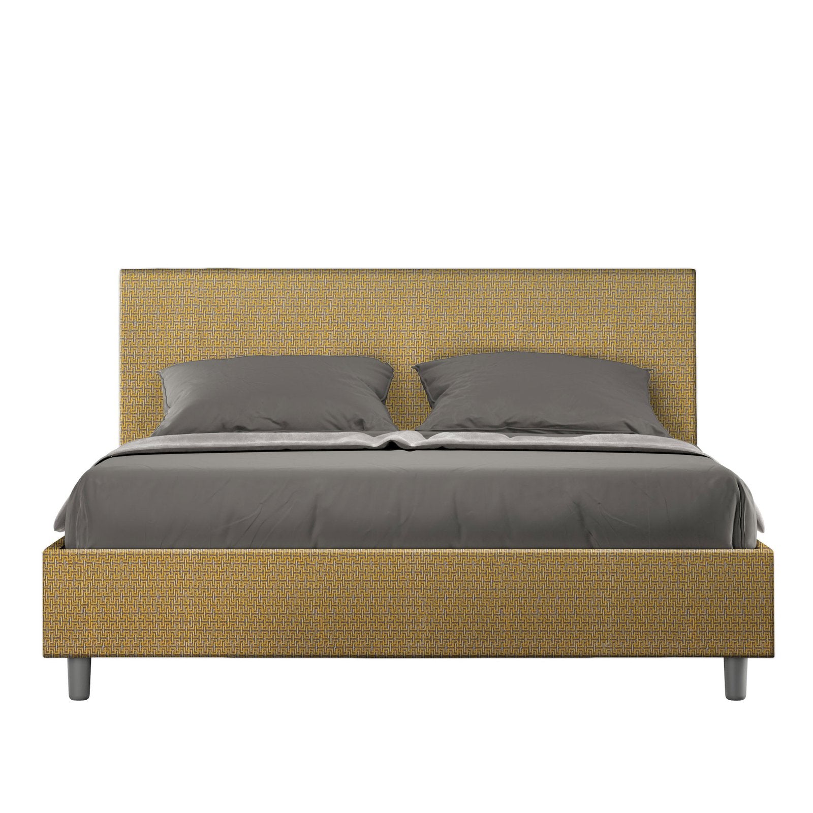 Letto Matrimoniale rivestito in Tessuto Labirinto - ADELE Colore: Giallo, Dimensione Rete: 160x200, Tipologia Letto: Con Rete e Contenitore