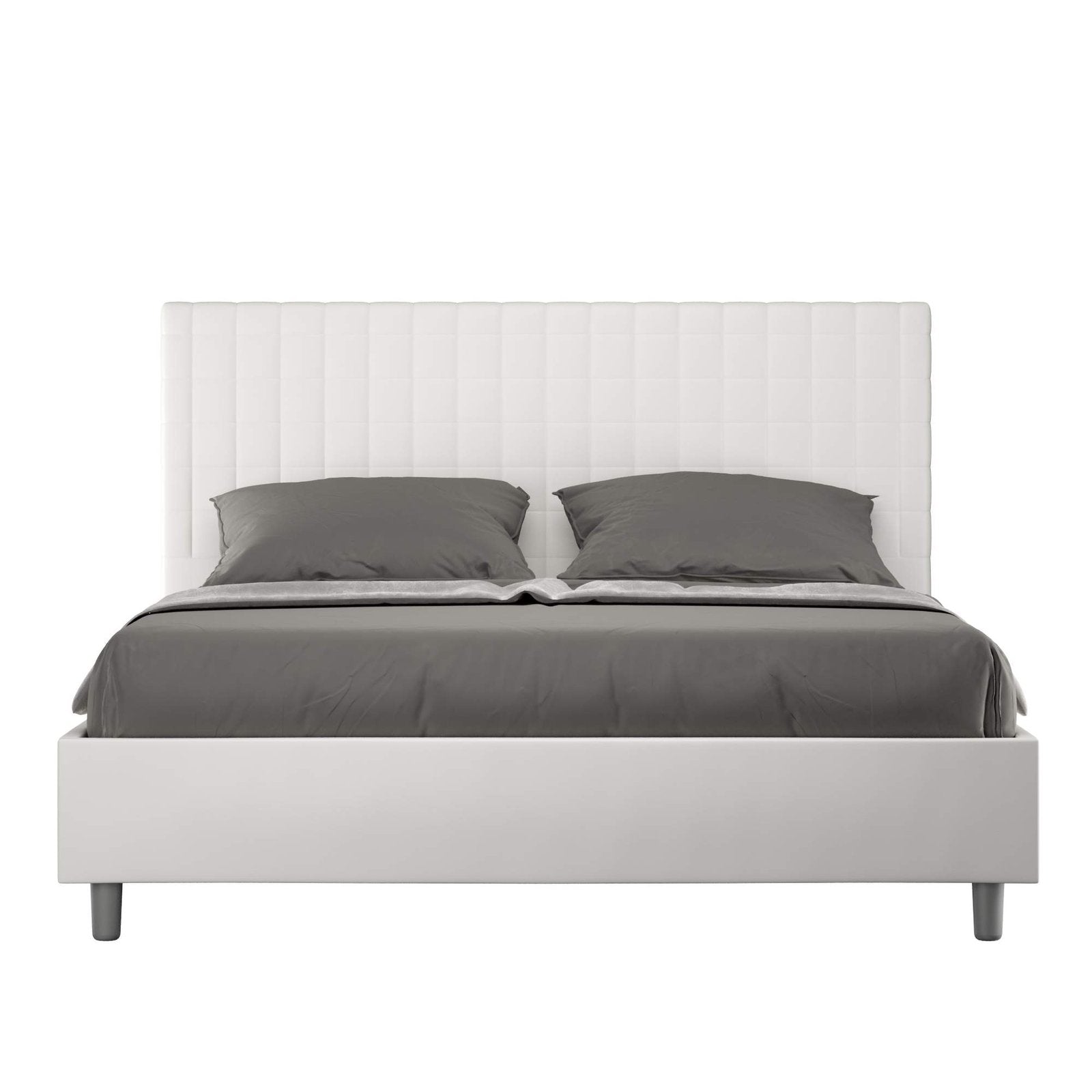 Letto Matrimoniale rivestito in Similpelle - SUNNY Colore: Bianco, Tipologia Letto: Con Rete e Contenitore, Dimensione Rete: 160x210