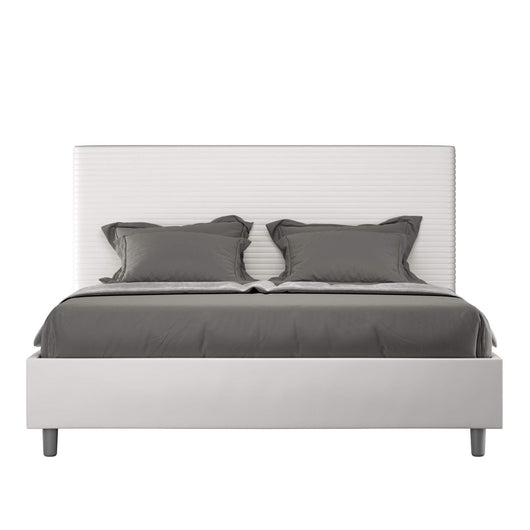 Letto Matrimoniale rivestito in Similpelle - FOCUS Dimensione Rete: 160x210, Colore: Bianco, Tipologia Letto: Con Rete e Contenitore