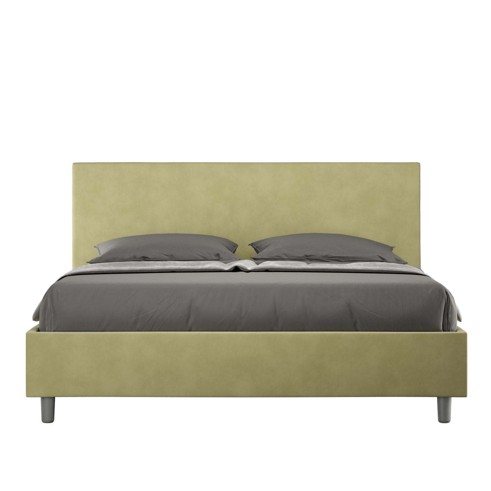 Letto Matrimoniale rivestito in Microfibra - ADELE Colore: Tè verde, Dimensione Rete: 160x210, Tipologia Letto: Con Rete e Contenitore