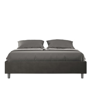 Letto Matrimoniale rivestito in Microfibra - AZELIA Colore: Grigio, Dimensione Rete: 160x200, Tipologia Letto: Con Rete e Contenitore