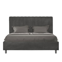 Letto alla Francese rivestito in Microfibra - AGUEDA Colore: Grigio, Dimensione Rete: 140x200, Tipologia Letto: Con Rete e Contenitore