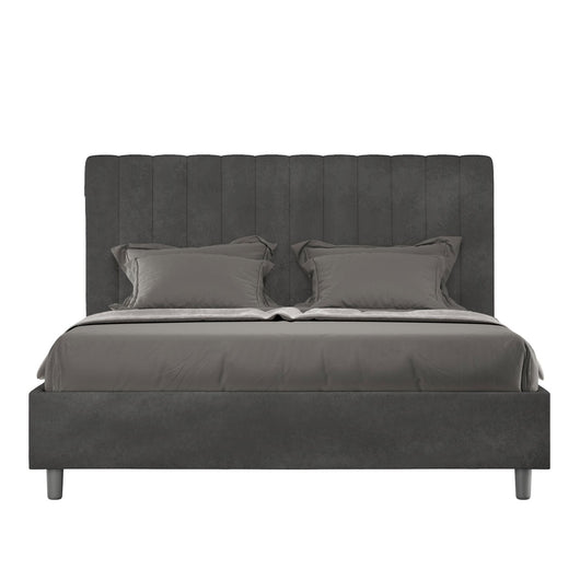 Letto alla Francese rivestito in Microfibra - AGUEDA Colore: Grigio, Dimensione Rete: 140x200, Tipologia Letto: Con Rete e Contenitore