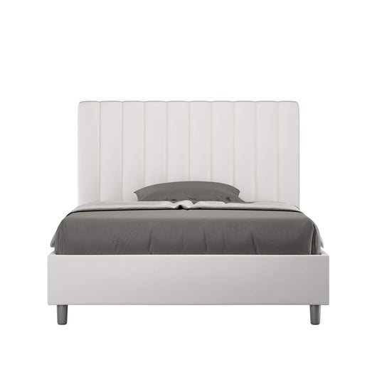 Letto alla Francese rivestito in Similpelle - AGUEDA Colore: Bianco, Dimensione Rete: 140x210, Tipologia Letto: Con Rete e Contenitore