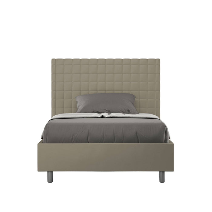 Letto alla Francese rivestito in Similpelle - SUNNY Colore: Cappuccino, Dimensione Rete: 140x200, Tipologia Letto: Con Rete e Contenitore
