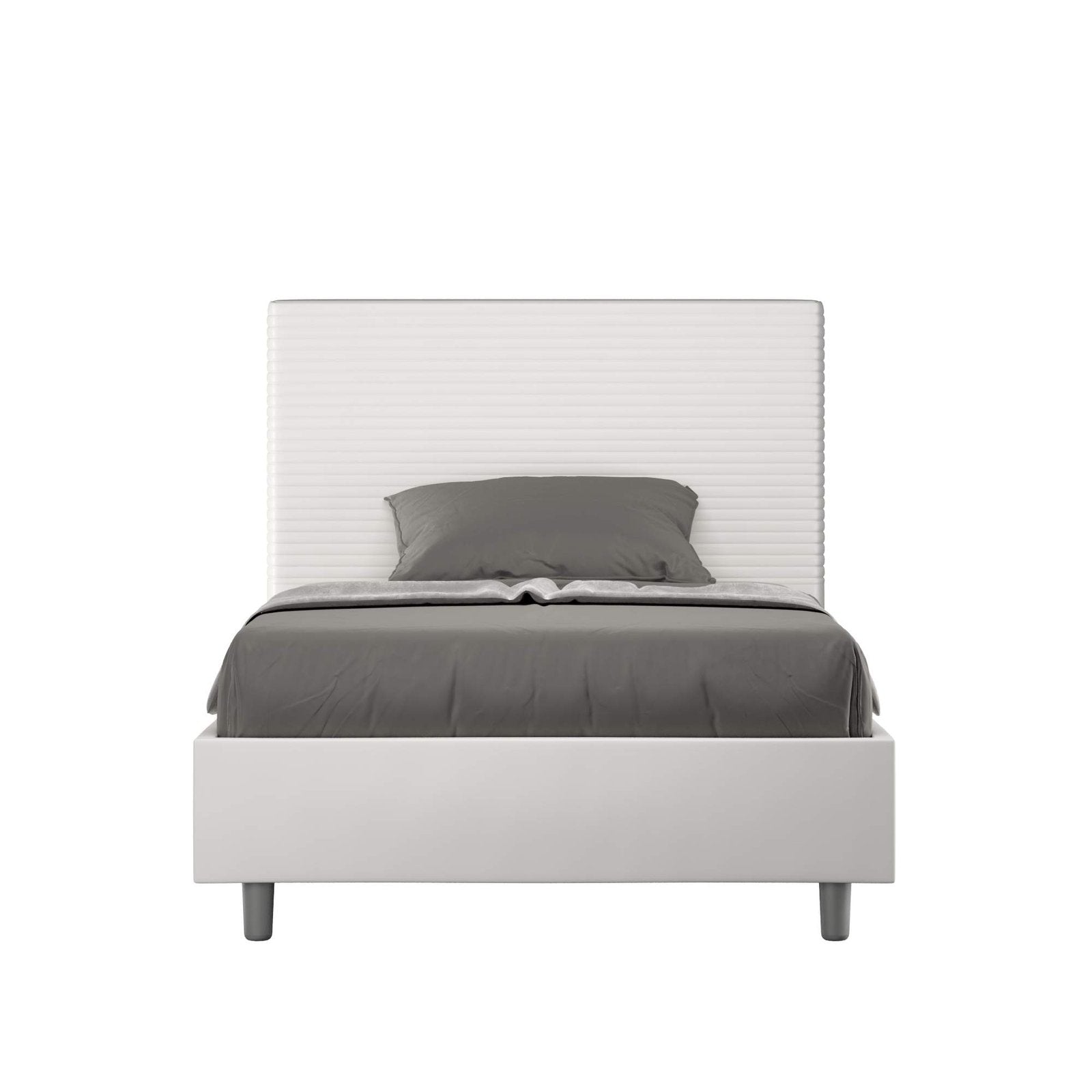 Letto alla Francese rivestito in Similpelle - FOCUS Dimensione Rete: 140x200, Colore: Bianco, Tipologia Letto: Con Rete e Contenitore