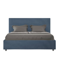 Letto alla Francese rivestito in Microfibra - MIKA Dimensione Rete: 140x210, Colore: Blu, Tipologia Letto: Con Rete e Contenitore