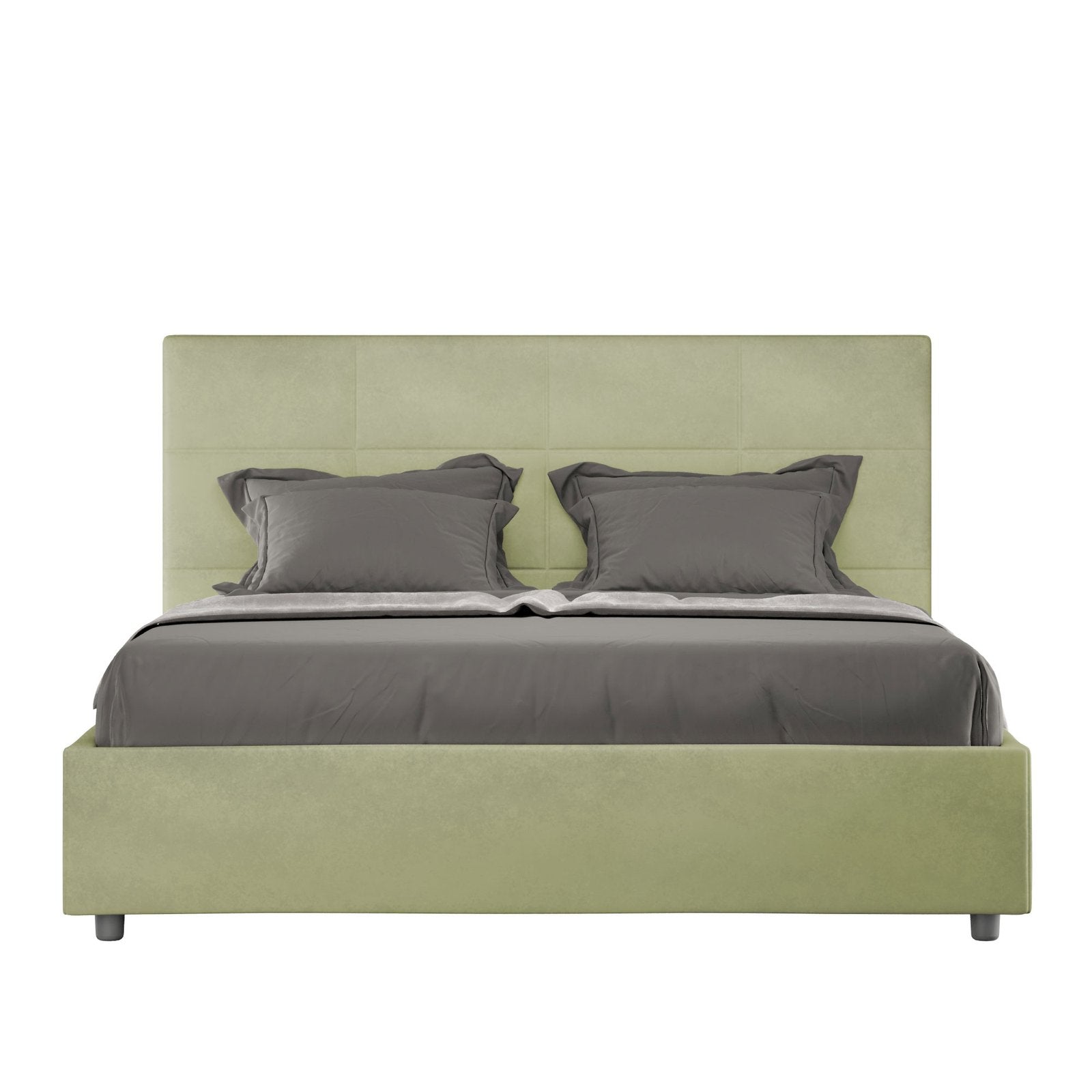 Letto alla Francese rivestito in Microfibra - MIKA Dimensione Rete: 140x210, Colore: Tè verde, Tipologia Letto: Con Rete e Contenitore