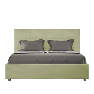 Letto alla Francese rivestito in Microfibra - MIKA Dimensione Rete: 140x190, Colore: Tè verde, Tipologia Letto: Senza Rete