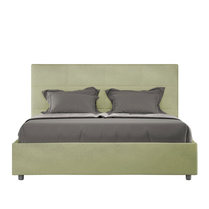 Letto alla Francese rivestito in Microfibra - MIKA Dimensione Rete: 140x190, Colore: Tè verde, Tipologia Letto: Con Rete e Contenitore