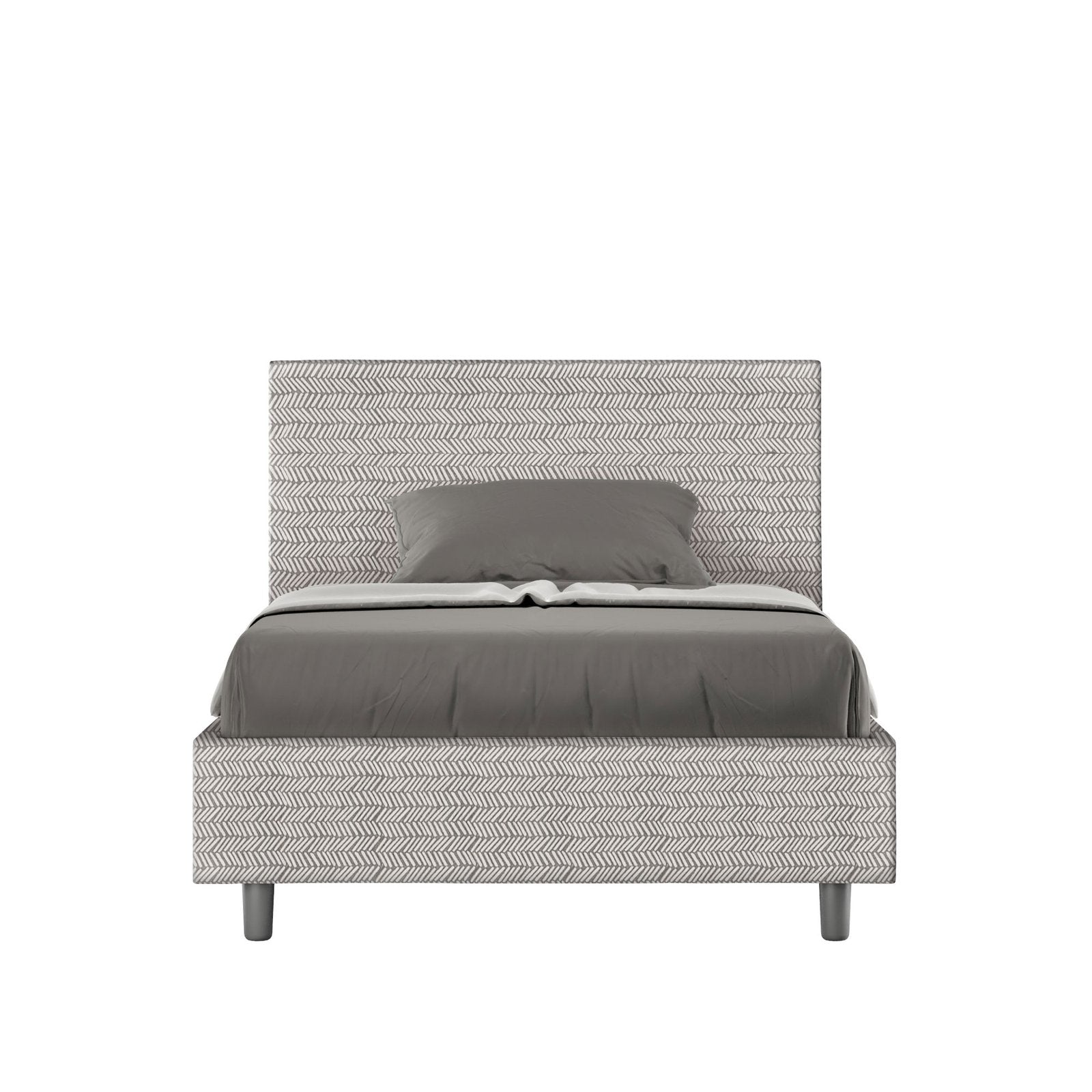 Letto una piazza e mezza rivestito in Tessuto Aragona - ADELE Dimensione Rete: 120x210, Colore: Bianco, Tipologia Letto: Con Rete e Contenitore