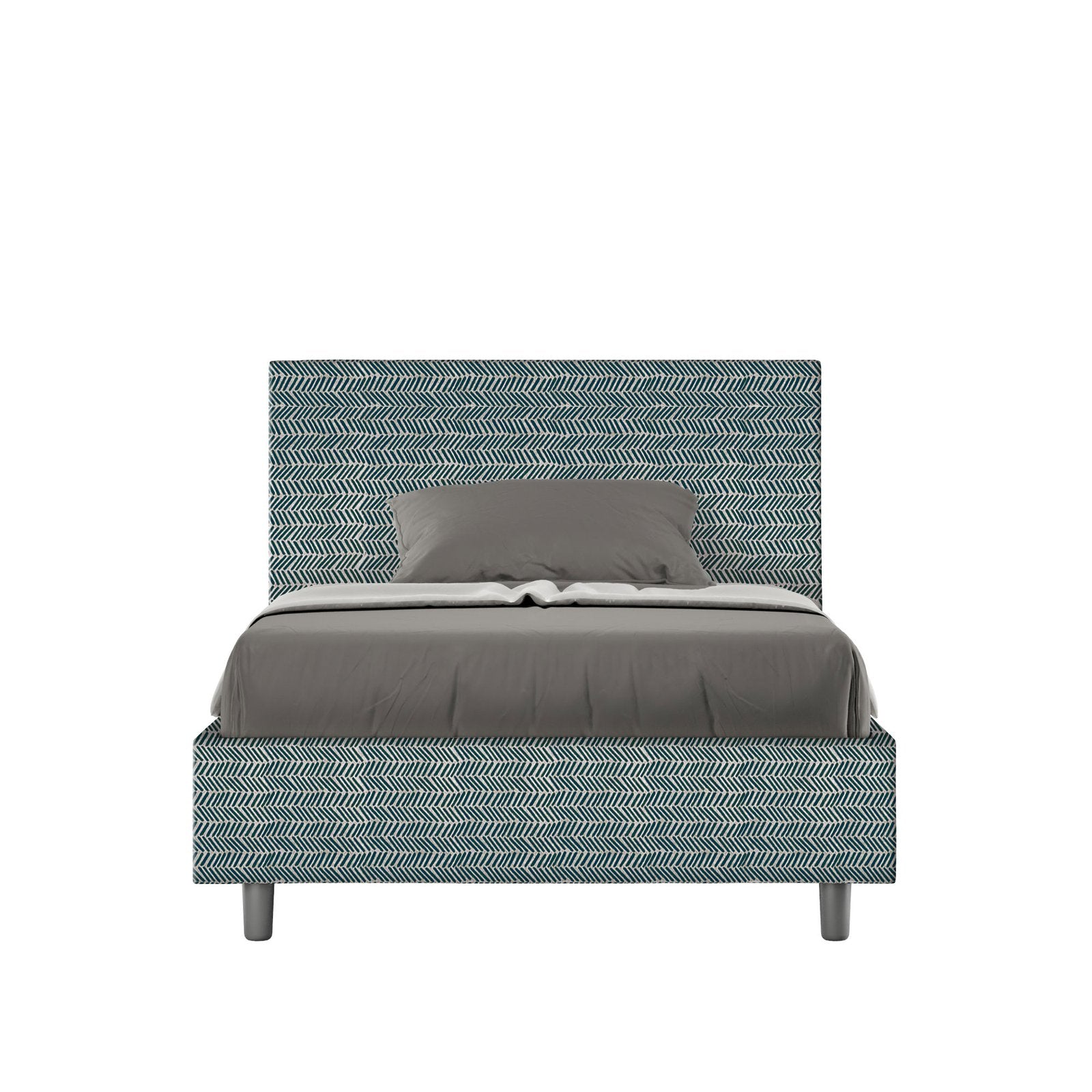 Letto una piazza e mezza rivestito in Tessuto Aragona - ADELE Dimensione Rete: 120x210, Tipologia Letto: Con Rete e Contenitore, Colore: Blu