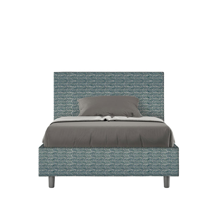 Letto una piazza e mezza rivestito in Tessuto Aragona - ADELE Dimensione Rete: 120x210, Tipologia Letto: Con Rete e Contenitore, Colore: Blu