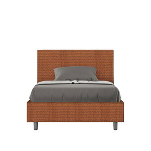 Letto una piazza e mezza rivestito in Tessuto Labirinto - ADELE Tipologia Letto: Con Rete e Contenitore, Dimensione Rete: 120x210, Colore: Arancione