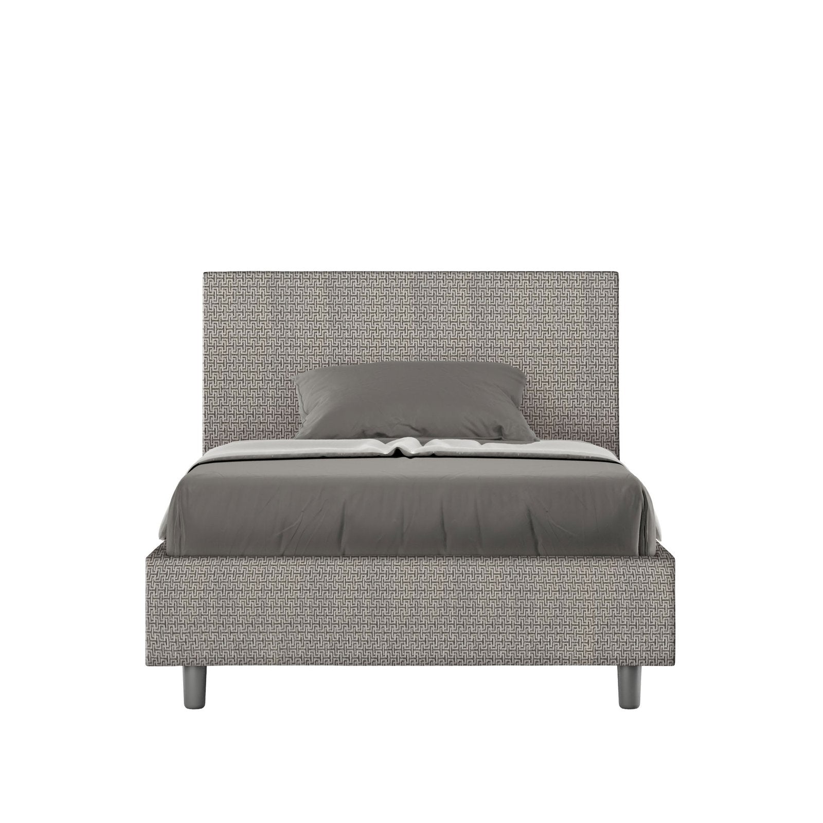 Letto una piazza e mezza rivestito in Tessuto Labirinto - ADELE Dimensione Rete: 120x190, Tipologia Letto: Con Rete e Contenitore, Colore: Grigio