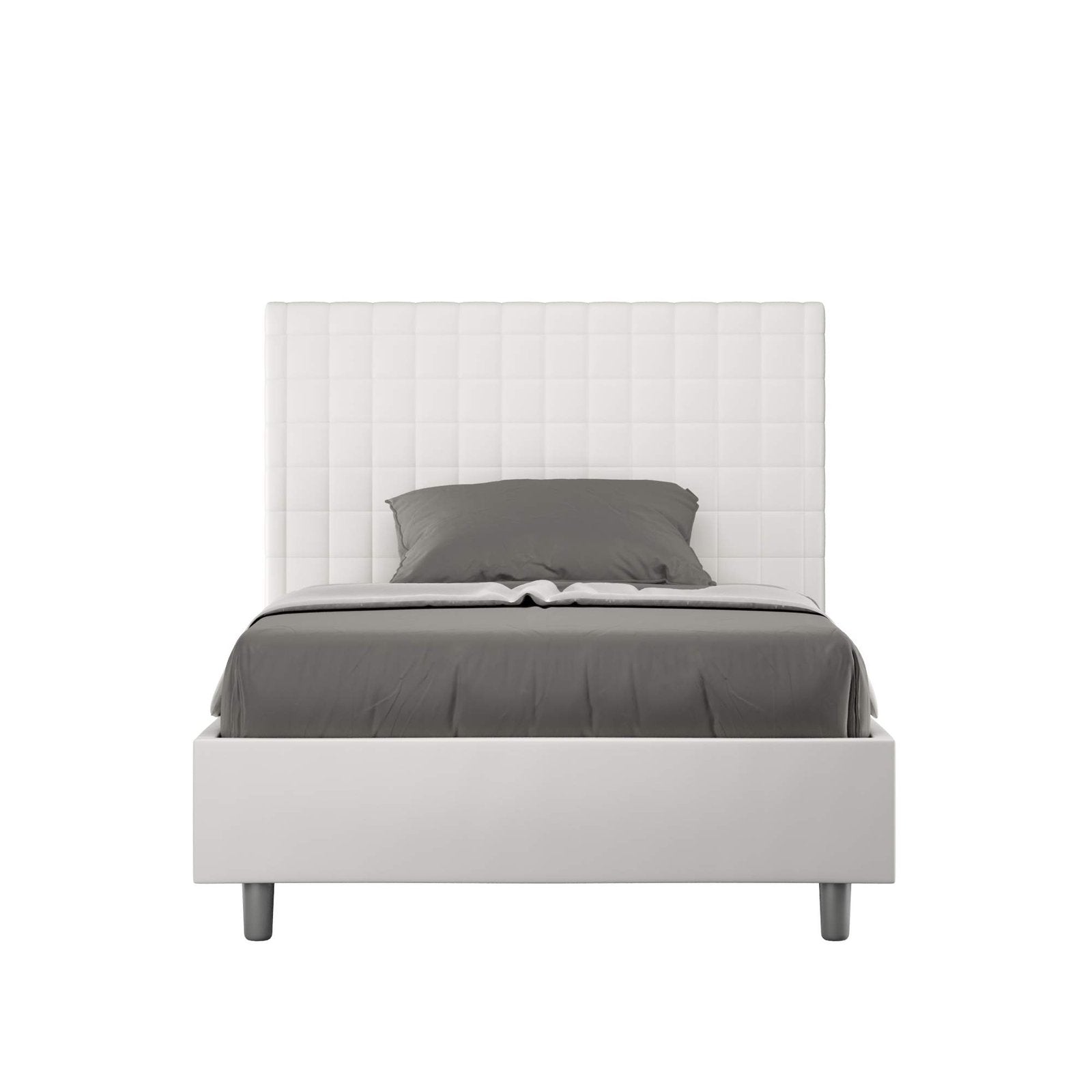 Letto una piazza e mezza rivestito in Similpelle - SUNNY Dimensione Rete: 120x190, Colore: Bianco, Tipologia Letto: Senza Rete
