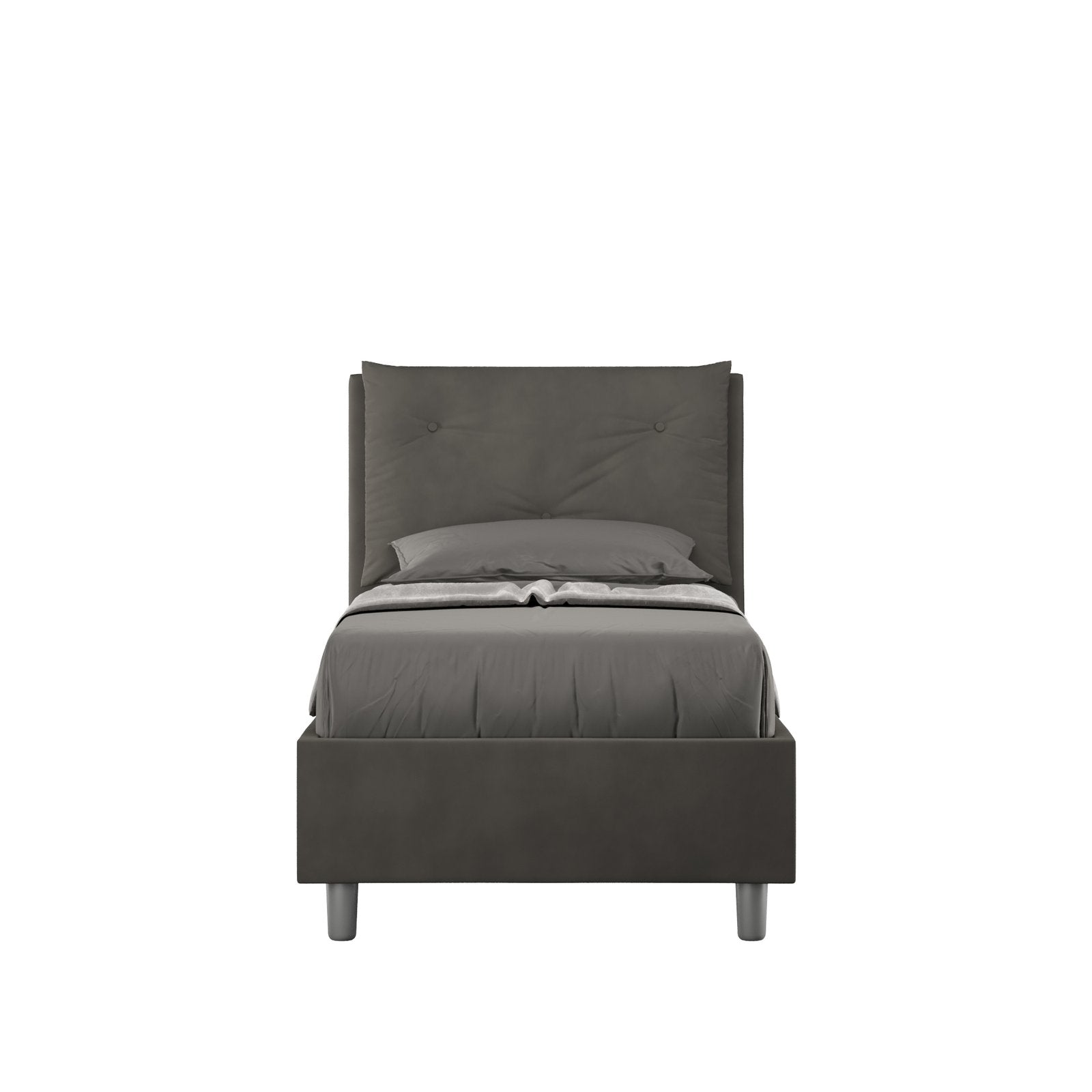 Letto Singolo rivestito in Microfibra - APPIA Colore: Grigio, Tipologia Letto: Con Rete e Contenitore, Dimensione Rete: 80x210