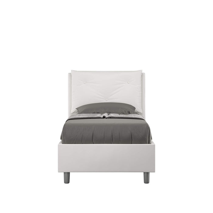 Letto Singolo rivestito in Similpelle - APPIA Dimensione Rete: 80x210, Tipologia Letto: Con Rete e Contenitore, Colore: Bianco