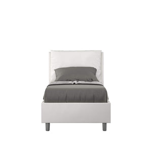 Letto Singolo rivestito in Similpelle - ANTEA Dimensione Rete: 80x200, Colore: Bianco, Tipologia Letto: Con Rete e Contenitore