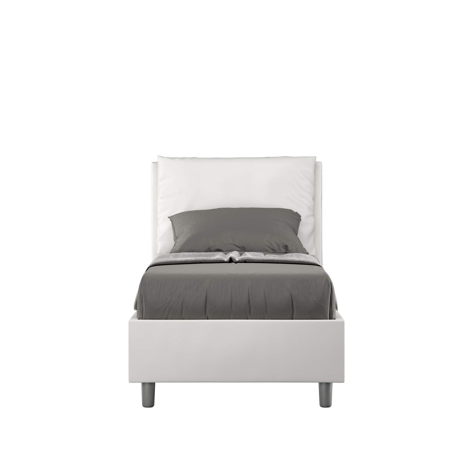 Letto Singolo rivestito in Similpelle - ANTEA Tipologia Letto: Con Rete, Colore: Bianco, Dimensione Rete: 80x210