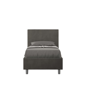 Letto Singolo rivestito in Microfibra - ADELE Tipologia Letto: Senza Rete, Dimensione Rete: 80x190, Colore: Grigio