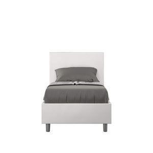 Letto Singolo rivestito in Similpelle - ADELE Dimensione Rete: 80x200, Colore: Bianco, Tipologia Letto: Con Rete e Contenitore