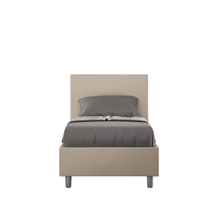 Letto Singolo rivestito in Similpelle - ADELE Dimensione Rete: 80x190, Tipologia Letto: Con Rete e Contenitore, Colore: Tortora