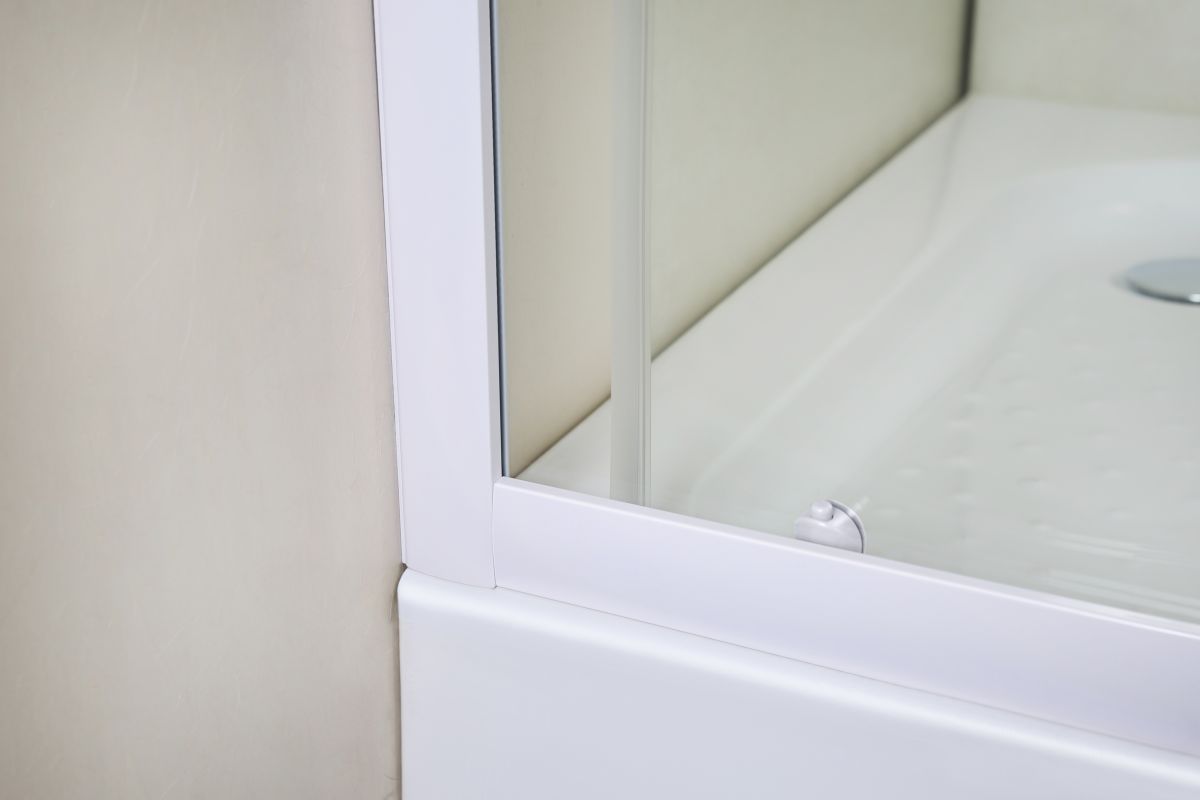 Box Doccia Angolare Cristallo 4 MM Serigrafato Telaio in Alluminio Bianco - Misura: 70 x 80 x 185h 