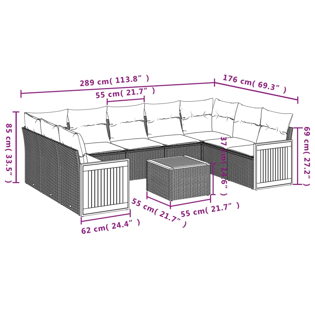 Set Divani da Giardino 10pz con Cuscini in Polyrattan Nerocod mxl 88120