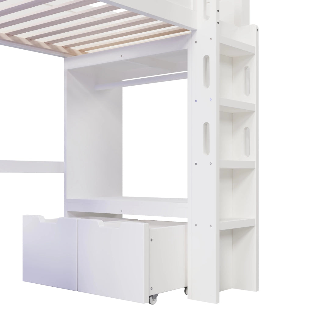 LETTO A CASTELLO 90x200 cm con scrivania, LED, USB, Tipo-C, bianco
