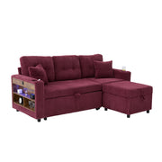 divano letto con contenitore; USB-C; LED e portabicchieri; in velluto a coste; rosso vino 196 Ã— 82-144 Ã— 85 cm