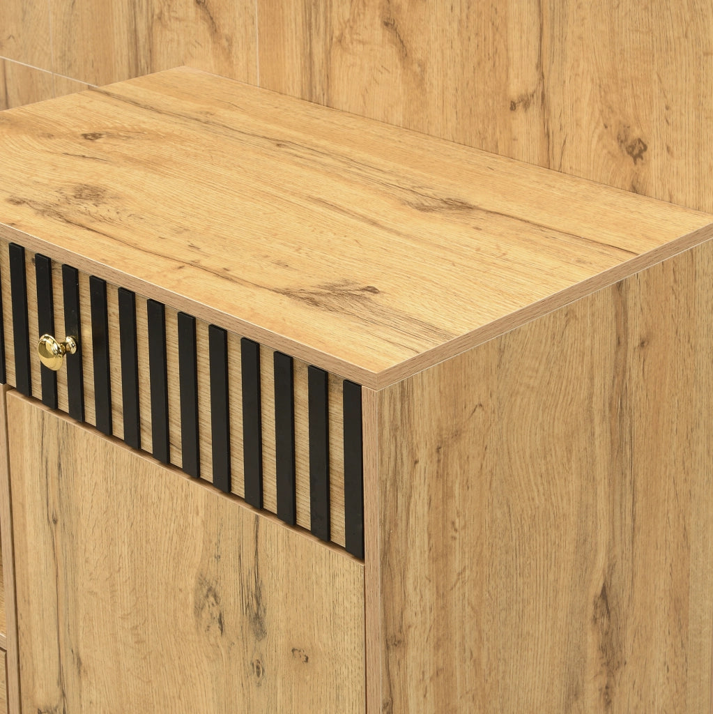 Mobile da ingresso con specchio 110x37x185，5 cm in MDF naturale e nero