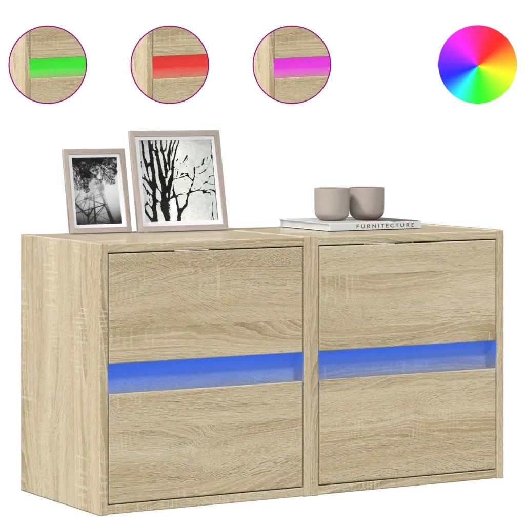 Mobili TV a Parete con Luci LED 2pz Rovere Sonoma 41x31x45 cm 852276