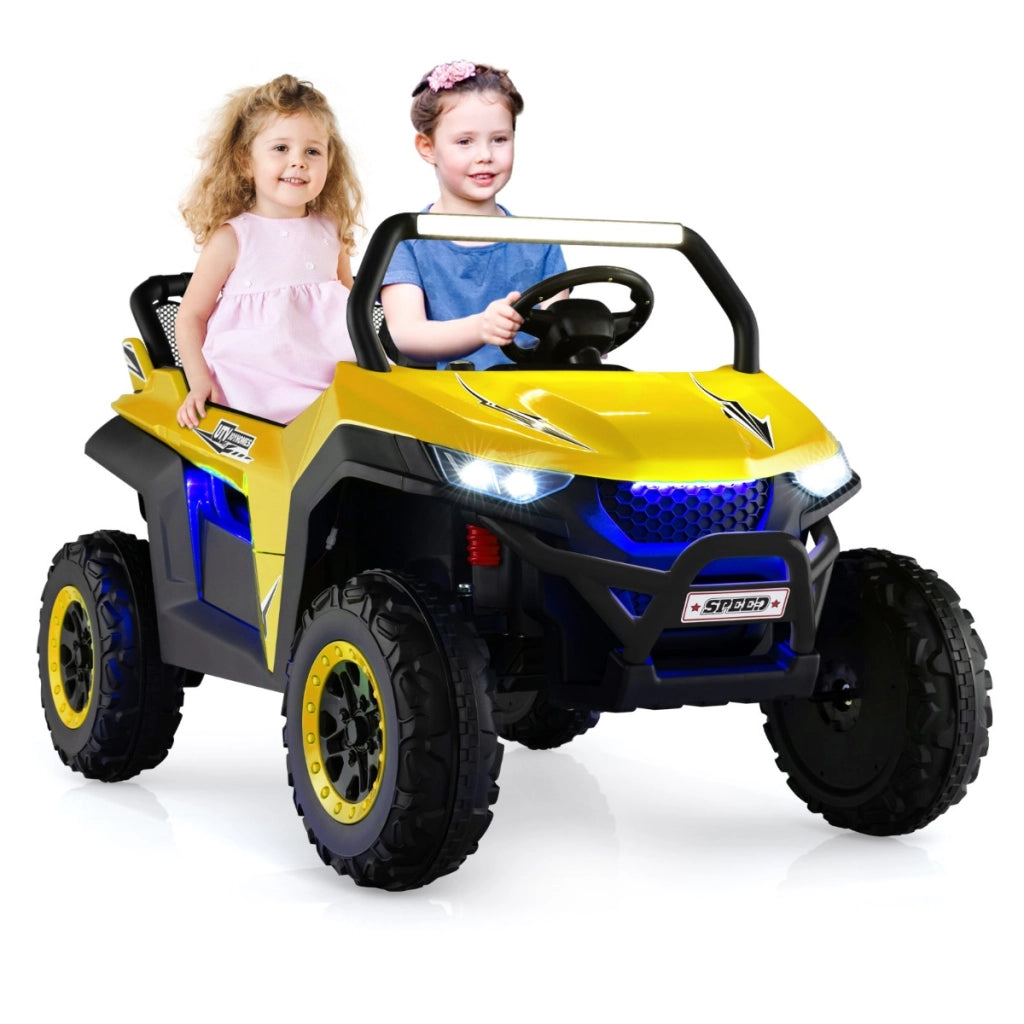 Macchina SUV giocattolo a 2 posti con accessori luci suoni, Quod elettrico giocattolo 118x74x71cm Giallo-Macchinine giocattoli