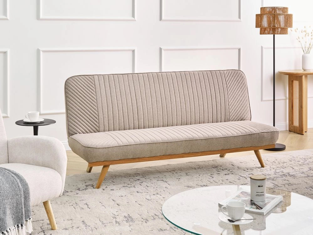 Divano letto Marrone Chiaro Rivestimento in tessuto Gambe in metallo 2 posti Seduta con schienale imbottito Design moderno Senza braccioli