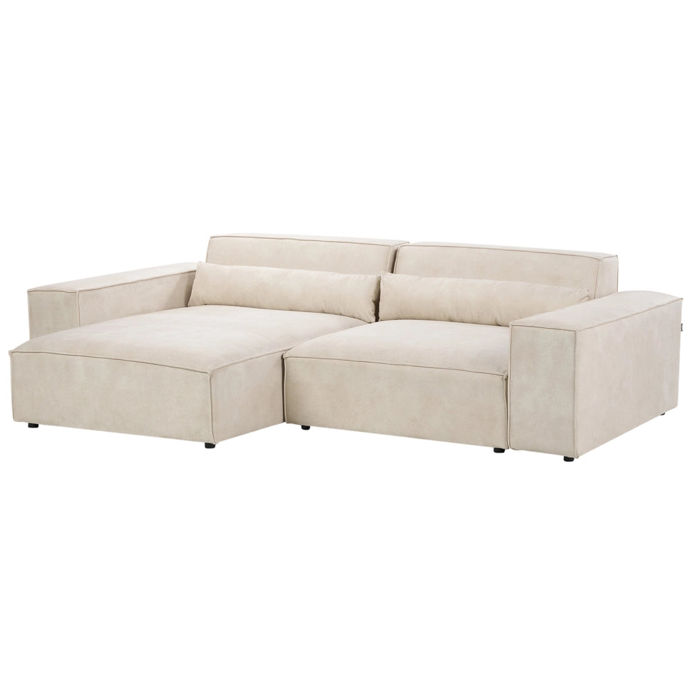Divano angolare modulare a 2 posti a destra Divano componibile in velluto beige con gambe nere Soggiorno moderno