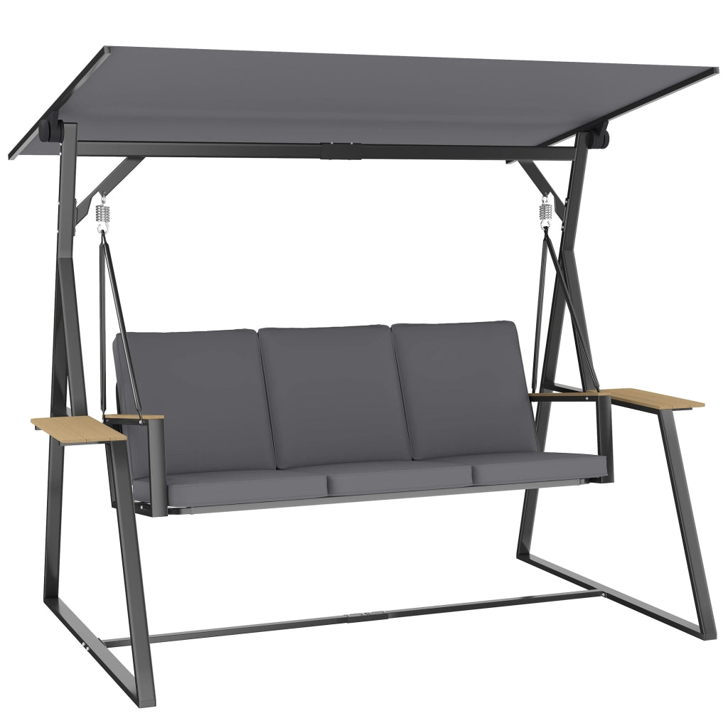 Altalena da giardino 3 posti con tetto regolabile e cuscini ¨C zephmum ¨C grigio metallo 360kg