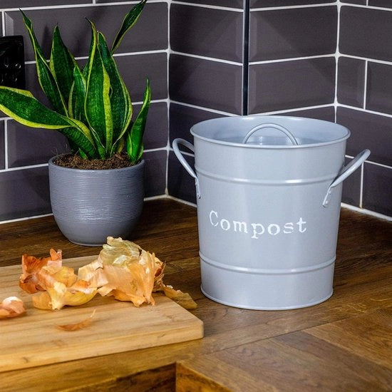 Contenitore di Composto in Acciaio - Stile Cucina - Cassetto Interno - Grigio